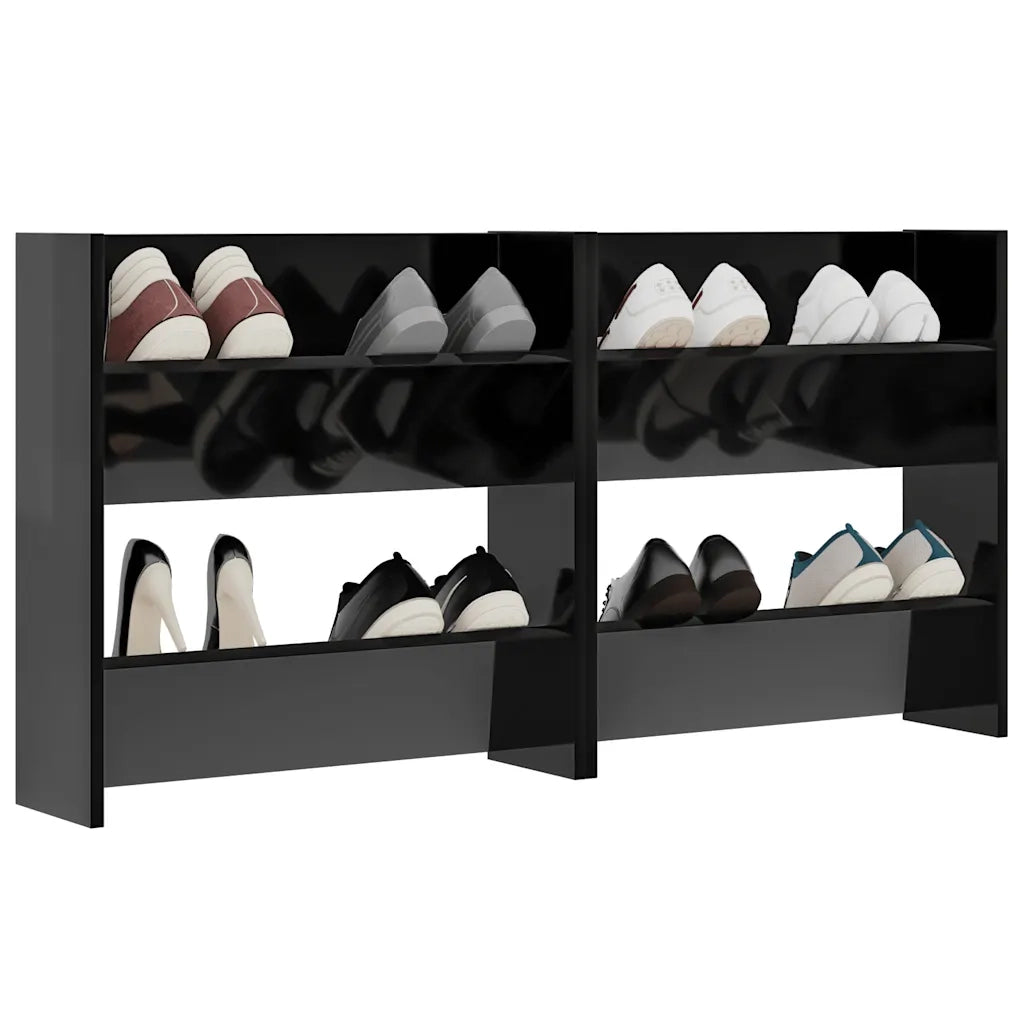 Scarpiere a Muro Nero Lucido 2 pz 60x18x60 cm in Truciolato