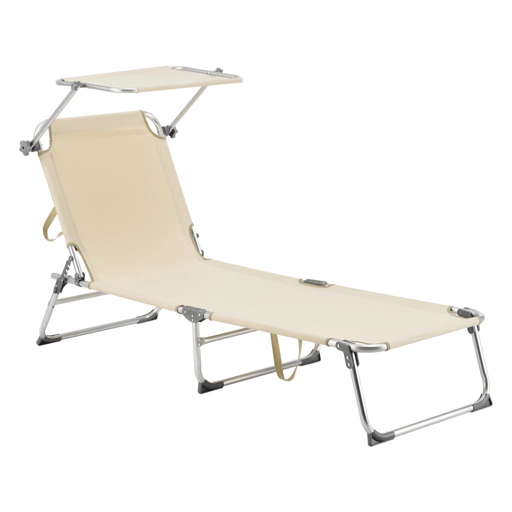 Lettino Prendisole Pieghevole Legorreta con Tettuccio Parasole e Schienale Reclinabile - Beige [en.casa]