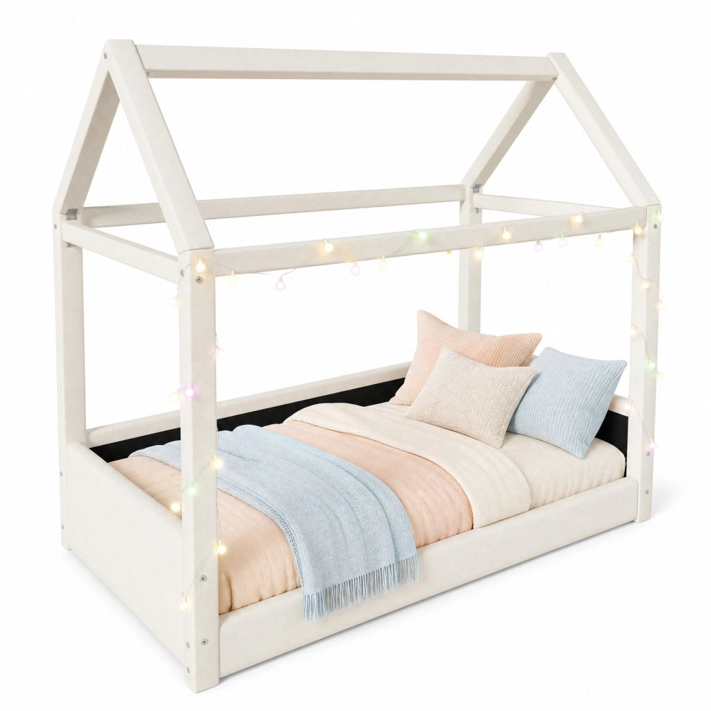 Letto a casetta imbottito con LED; 90x200 cm; beige