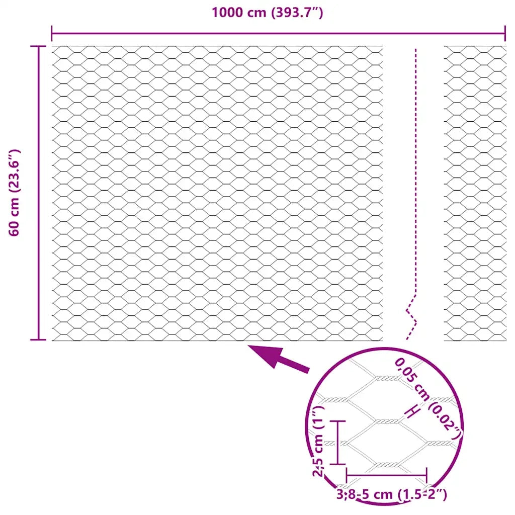 Recinzione Esagonale Argento 0,6 x 10 m Acciaio zincato 42005634