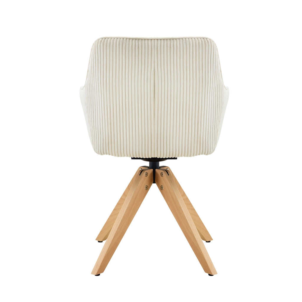 Sedia da Pranzo Set da 2 Girevole a 360° con Braccioli, in Velluto e Legno Massello, Bianco Panna