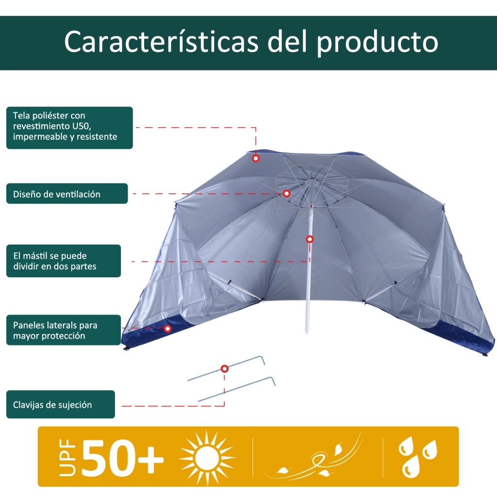 Tenda da sole da spiaggia 2 in 1 ¨C zephmum ¨C 210x222 cm blu