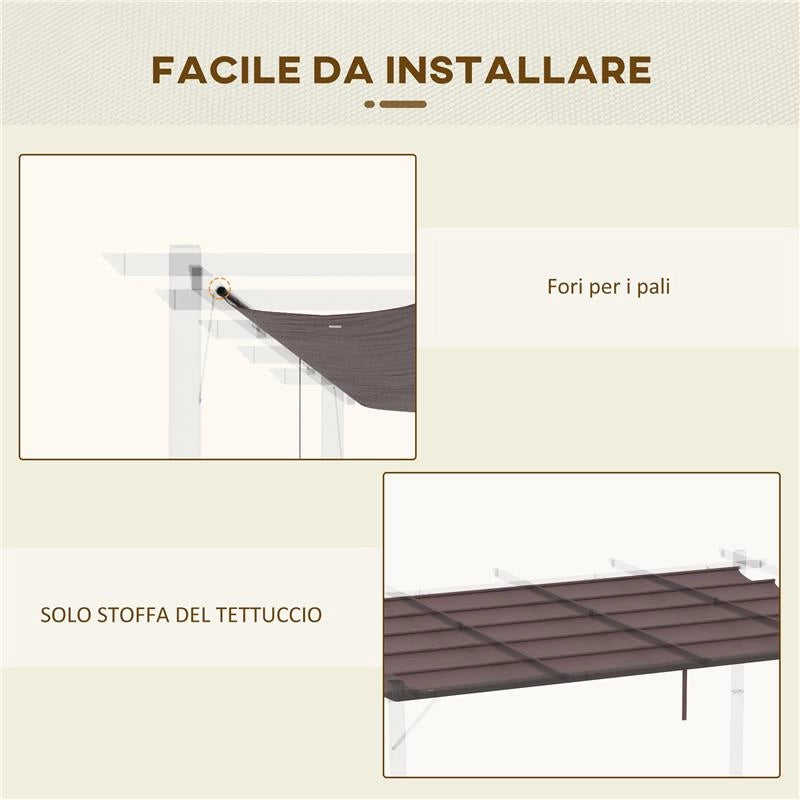 COPERTURA PER GAZEBO PERGOLA 4X3 M IN POLIESTERE TRASPIRANTE CAFFÉ CON 10 FORI DI DRENAGGIO
