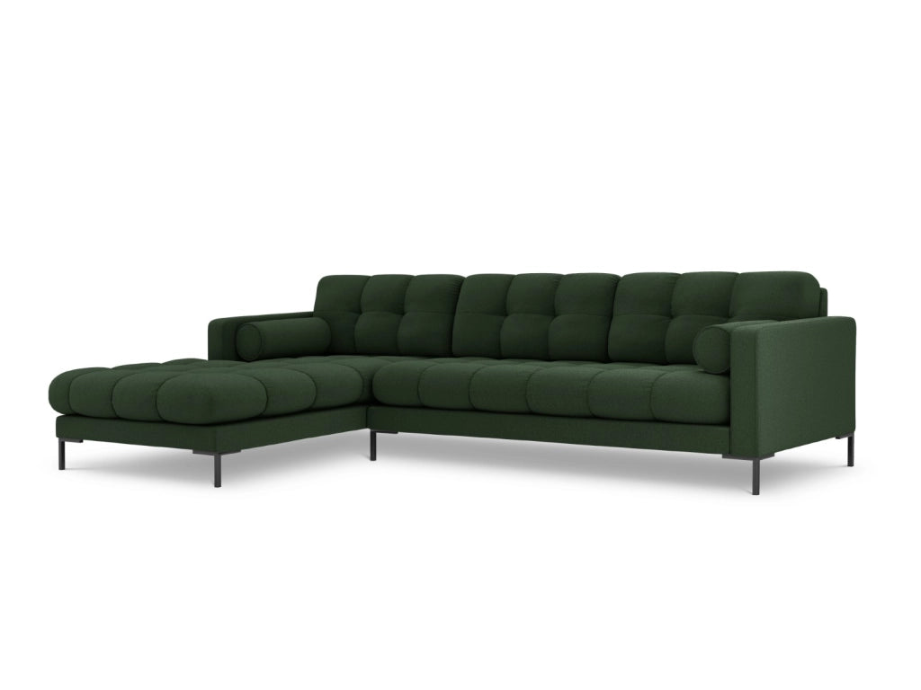 Cosmopolitan Design - Divano angolare sinistro "Bali" 5 posti in tessuto strutturato verde scuro 