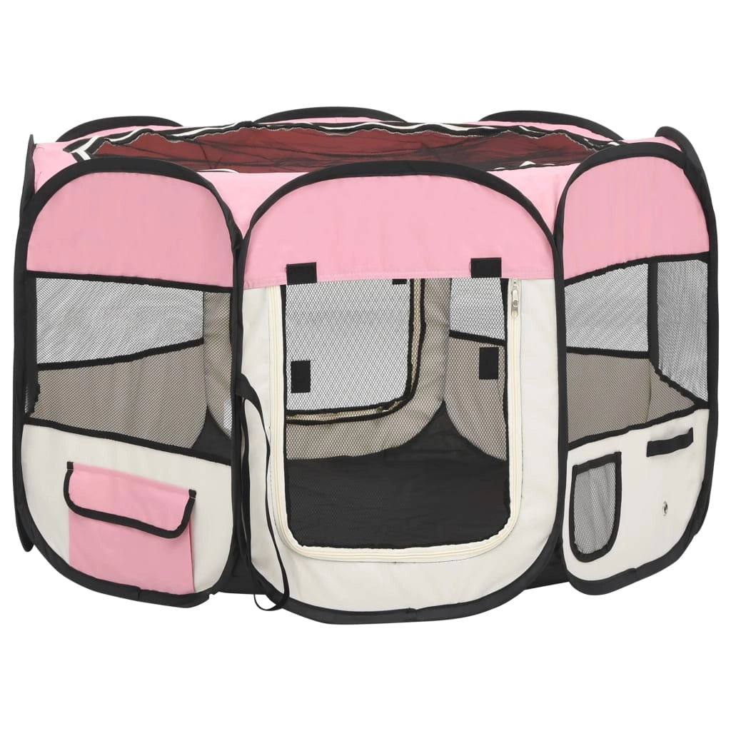 Box pieghevole per cani con borsa per il trasporto rosa 90 x 90 x 58 cm 02_0001735