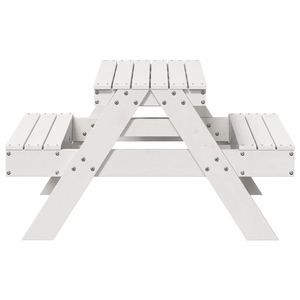 Tavolo Picnic per Bambini Bianco 88x97x52cm Legno Massello Pino 832597