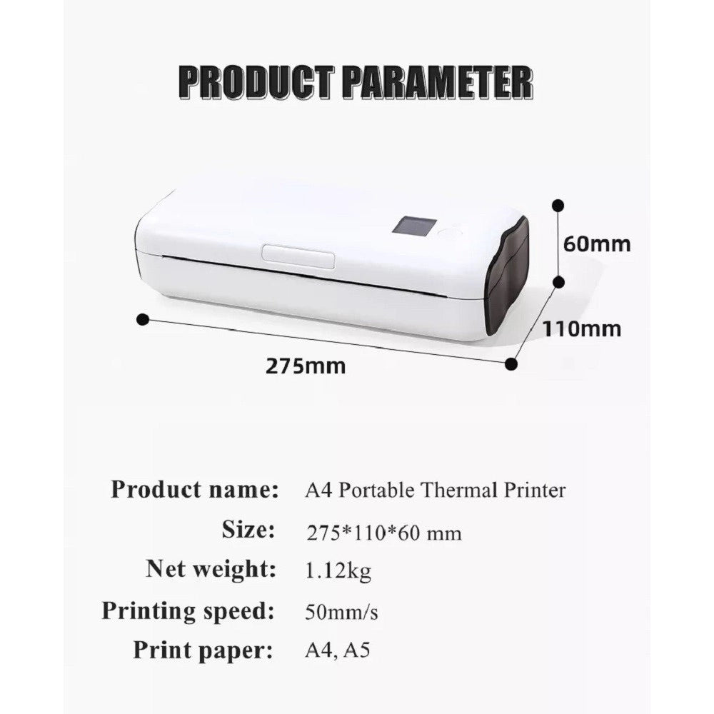 Trade Shop - Mini Stampante Termica Wireless Portatile Multifunzione A4 Usb Bluetooth Q-a4bt -
