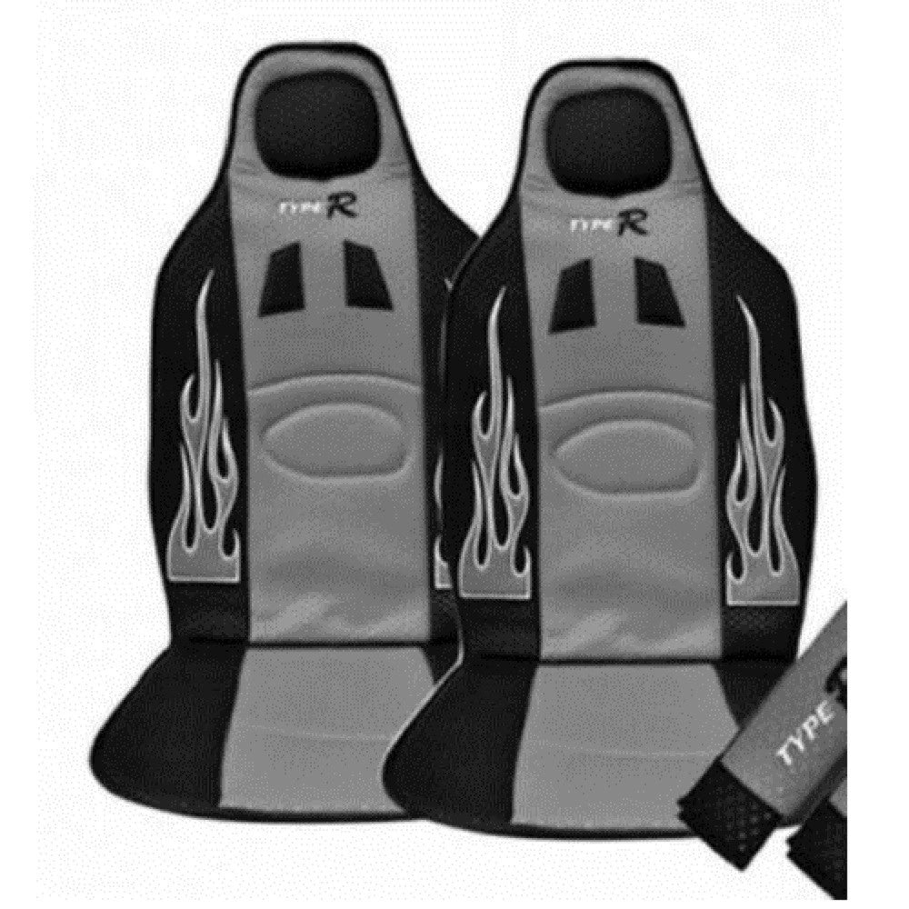 Trade Shop - Set 2 Coprisedili Coppia Schienali Racing Universali Auto Grigi Sportivi -