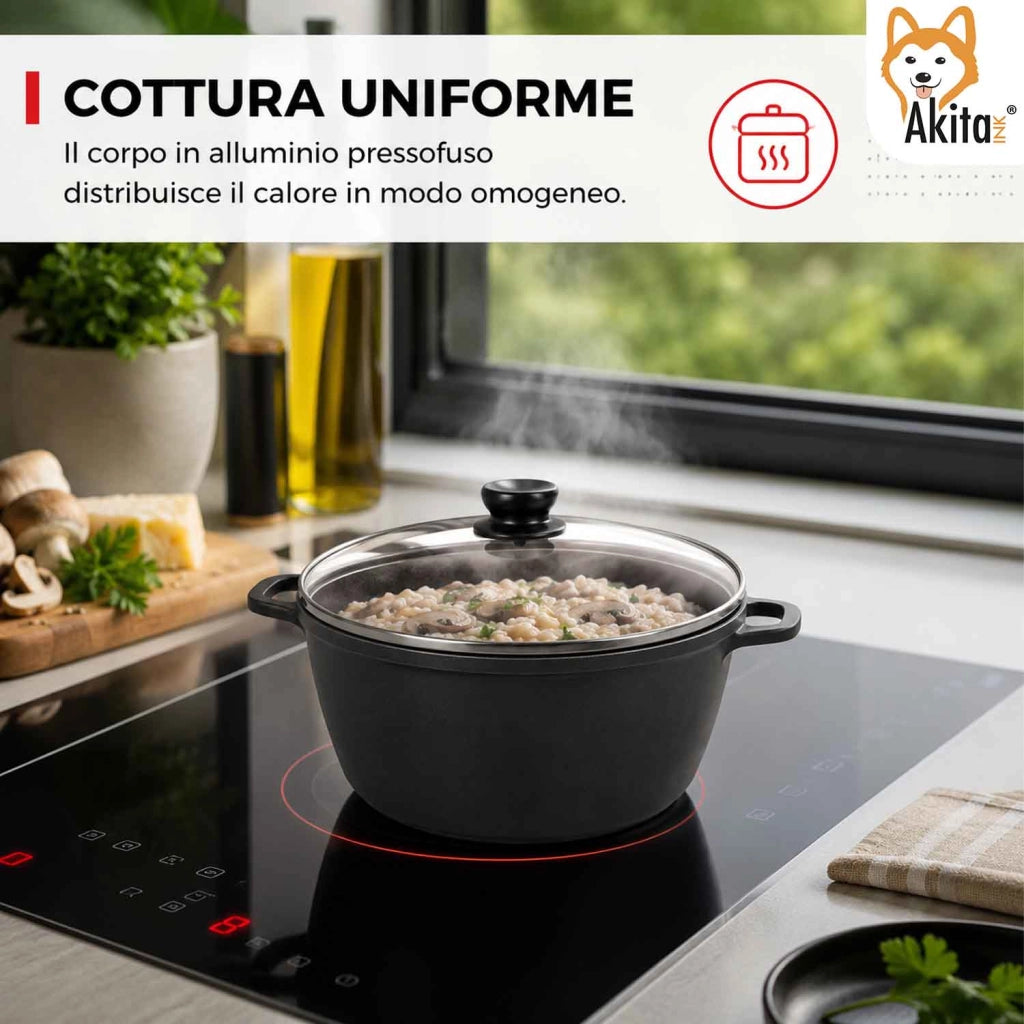 Akitaink Casseruola Alluminio Pressofuso Coperchio in Vetro 16 cm