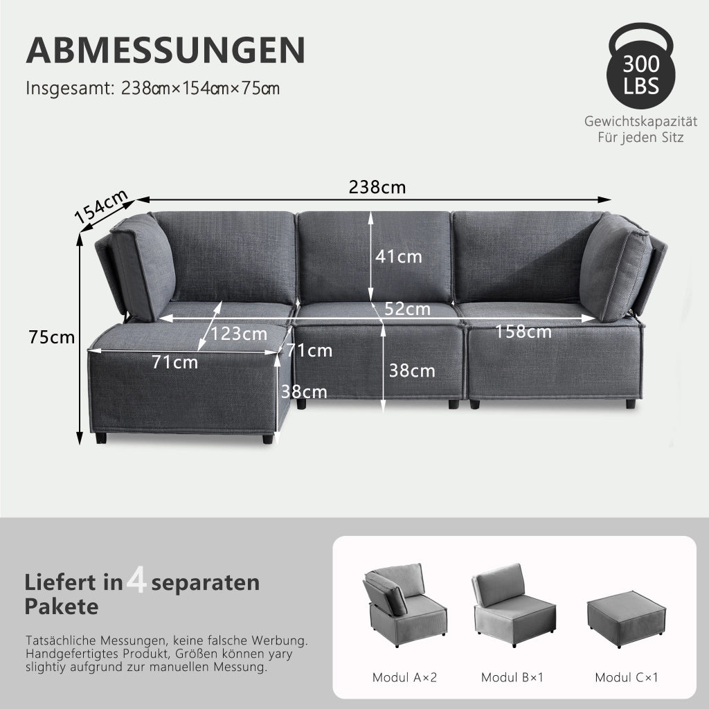 Divano modulare convertibile con seduta confortevole e struttura stabile in tessuto grigio scuro 238 × 154 × 75 cm