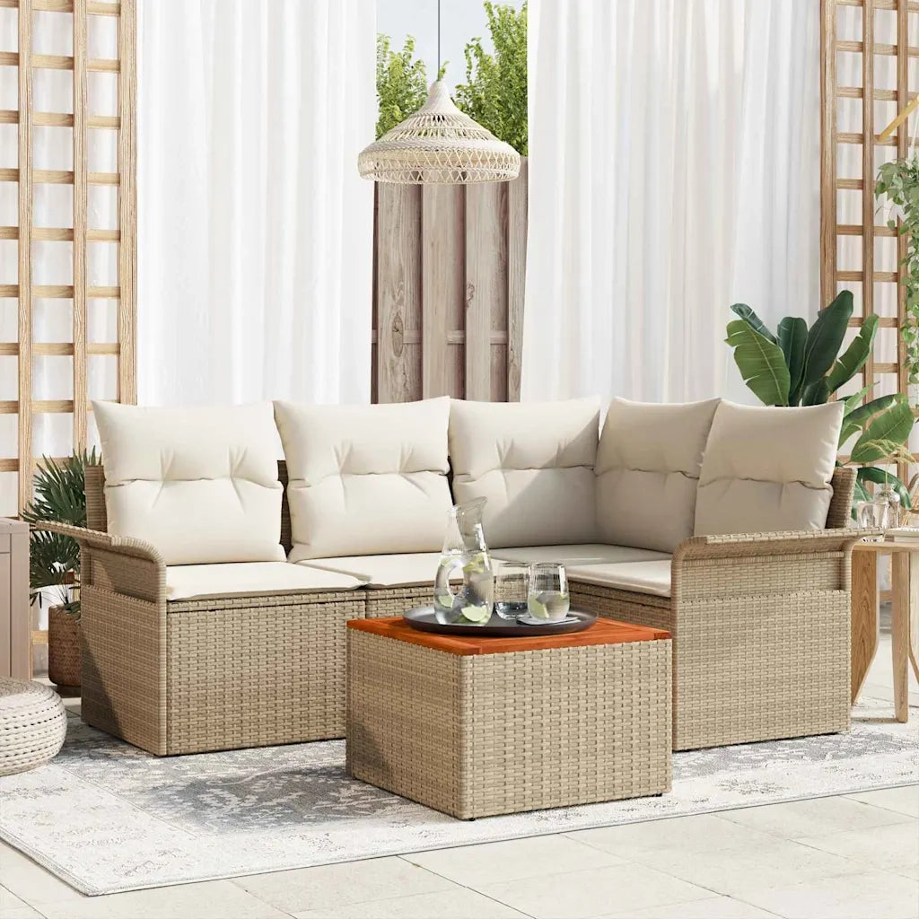 Set Divano da Giardino 5 pcs Beige e Crema polyrattan 3355992
