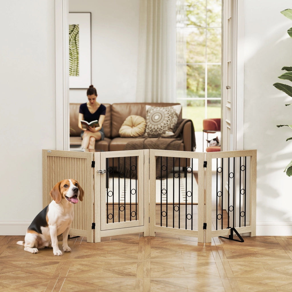 Cancello per animali domestici con porta ¨C zephmum ¨C MDF, acciaio, 4 pannelli