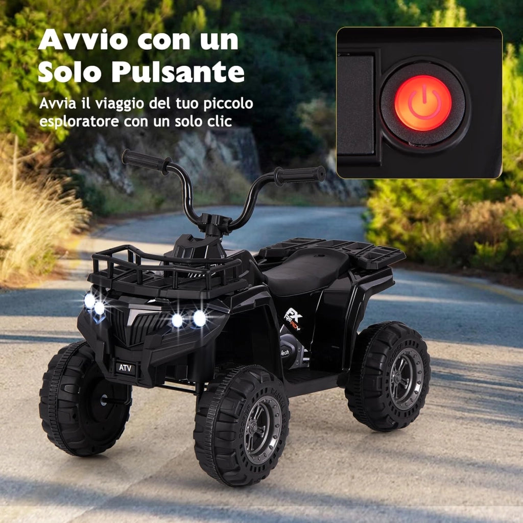 Macchina Elettrica per Bambini, 6V Quad con Fari LED, Cestino Portaoggetti e Lettore MP3, 2 km/h, Veicolo Giocattolo per Bambini 2-5 Anni (Nero)