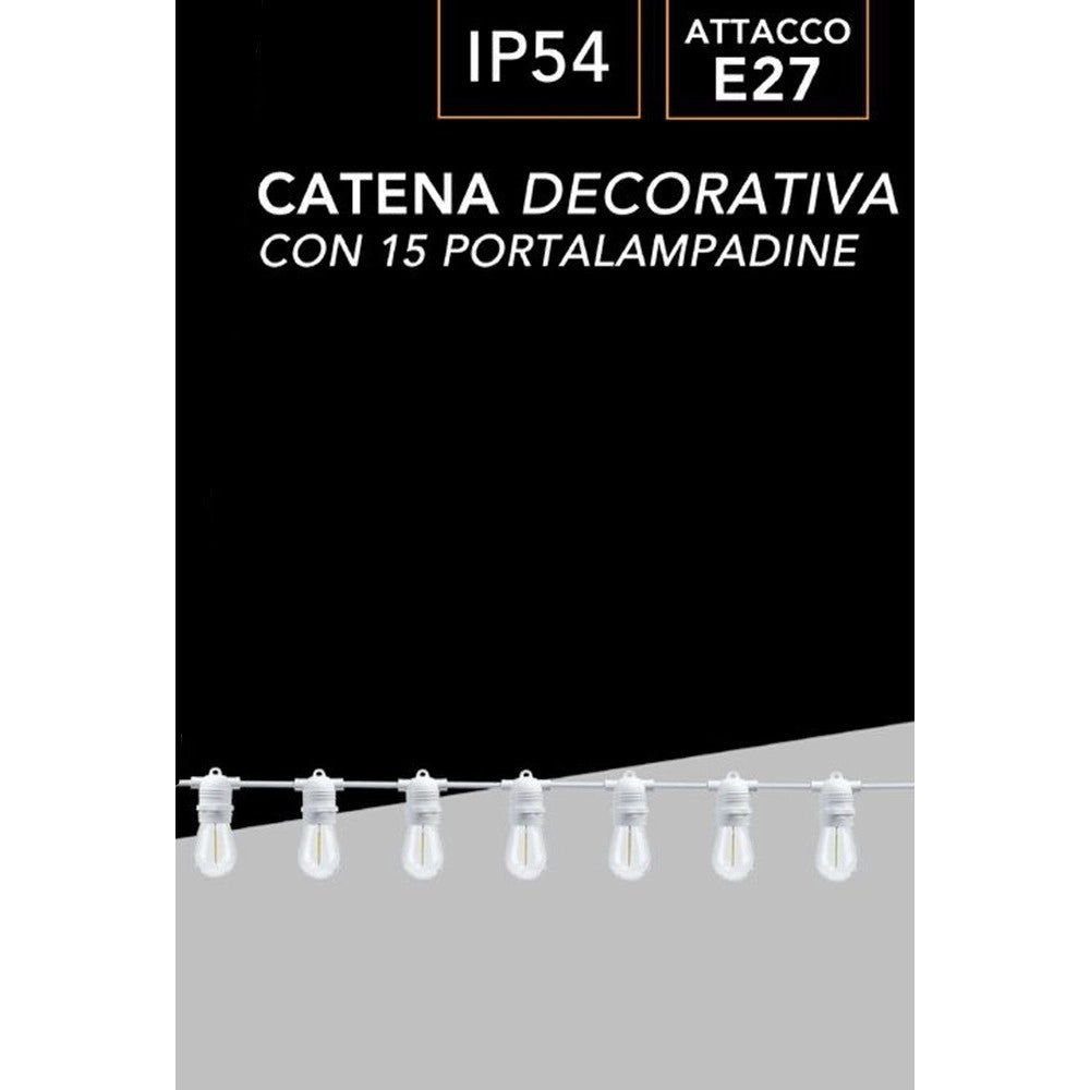 Trade Shop - Catena Luminosa Con 15 Portalampada E27 Luci Decorative Prolungabile Ip54 P01-s01-15 -