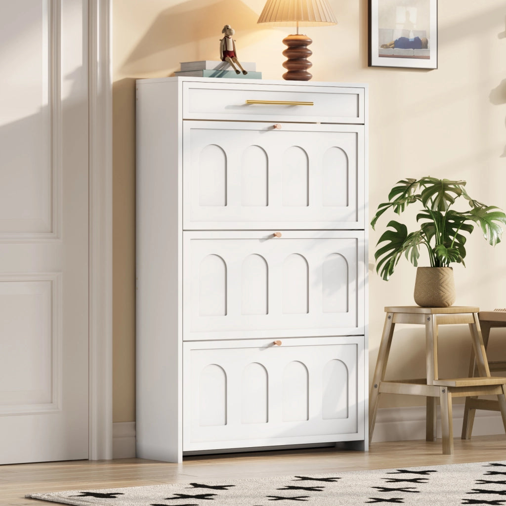 Scarpiera 70x25x123.5 cm con 6 ripiani e 1 cassetto in MDF bianco