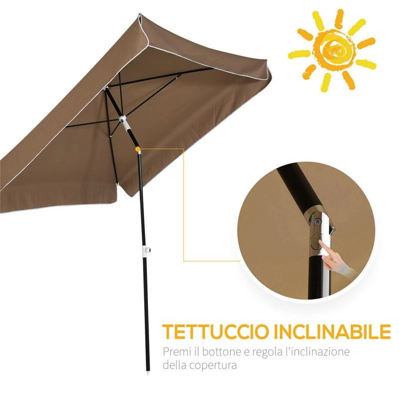 OMBRELLONE DA ESTERNO 200 X 200CM  GIARDINO CON TETTUCCIO QUADRATO CAFFÈ