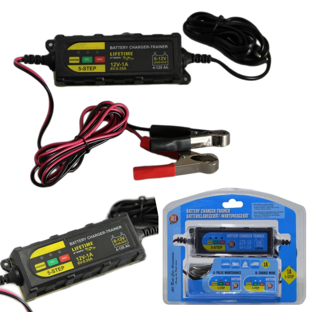 Trade Shop - Mantenitore Di Carica Pinze Per Batteria Auto Moto 5 Fasi Emergenza 1a 12v -