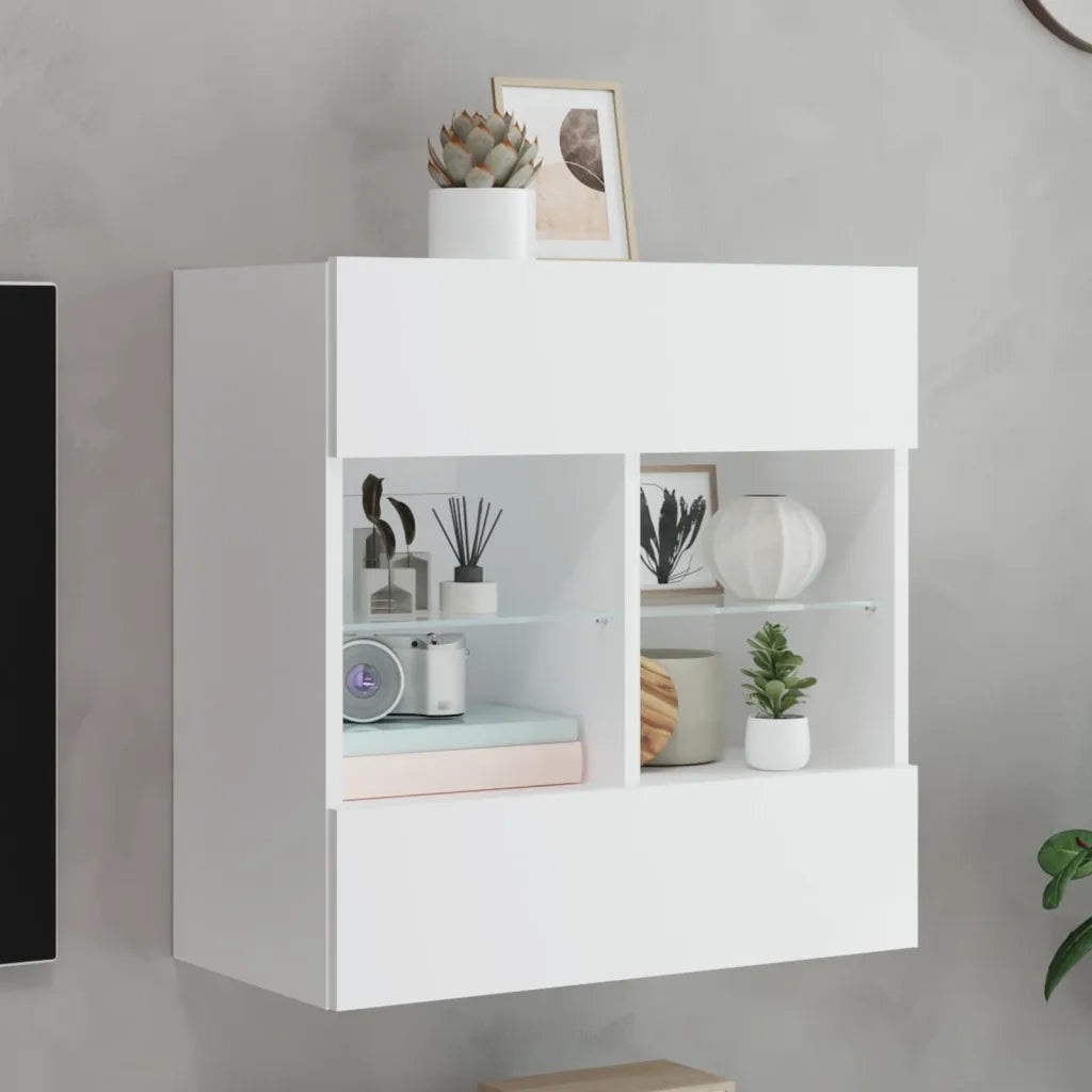 Mobile TV a Parete con Luci LED-Mobile TV a Muro Bianco 58,5x30x60,5 cm