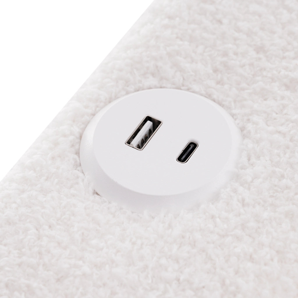 Letto con Cassetti Matrimoniale; USB; Tipo C; LED e 4 Cassetti; 140×200 cm; senza Materasso; Sherpa Bianco