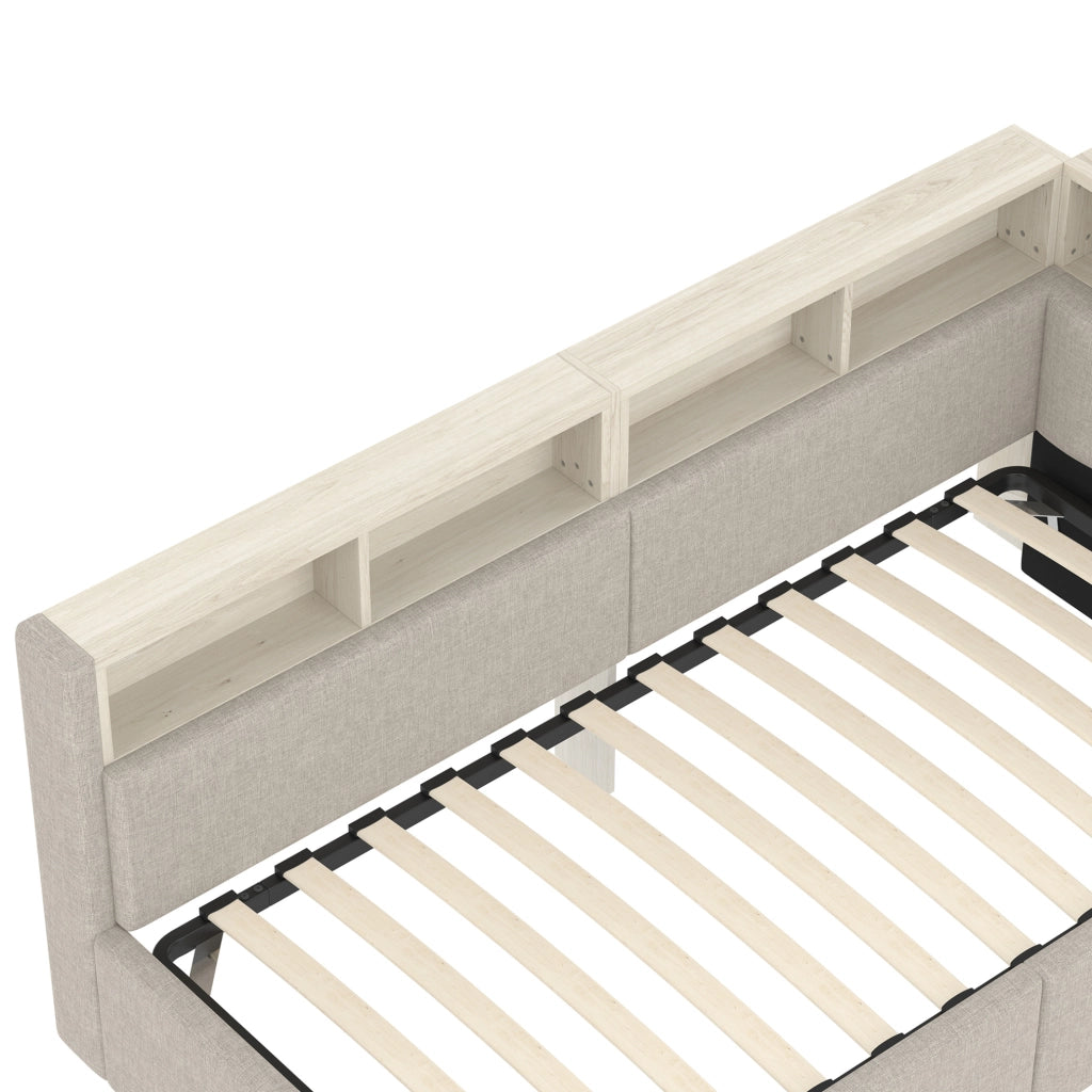 Daybed 90x200 cm Beige con LED, USB-C, Vani Portaoggetti e Sollevamento Idraulico