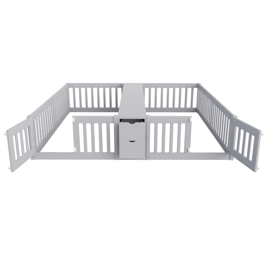 Letto doppio per bambini 90x200 cm con cassetti, grigio