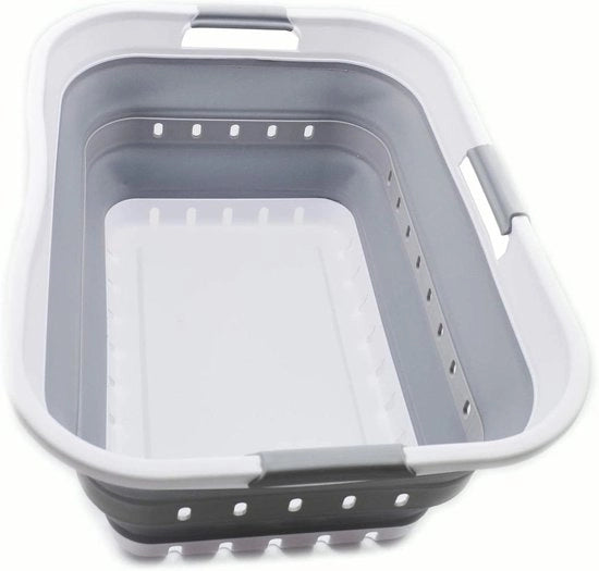 Cestino di Lavanderia Pieghevole - Contenitore di Stoccaggio/ Organizzatore di Piegamento - Lavello Portatile - Cestino Salvapazio (42L, 1 Bianco/Grigio)