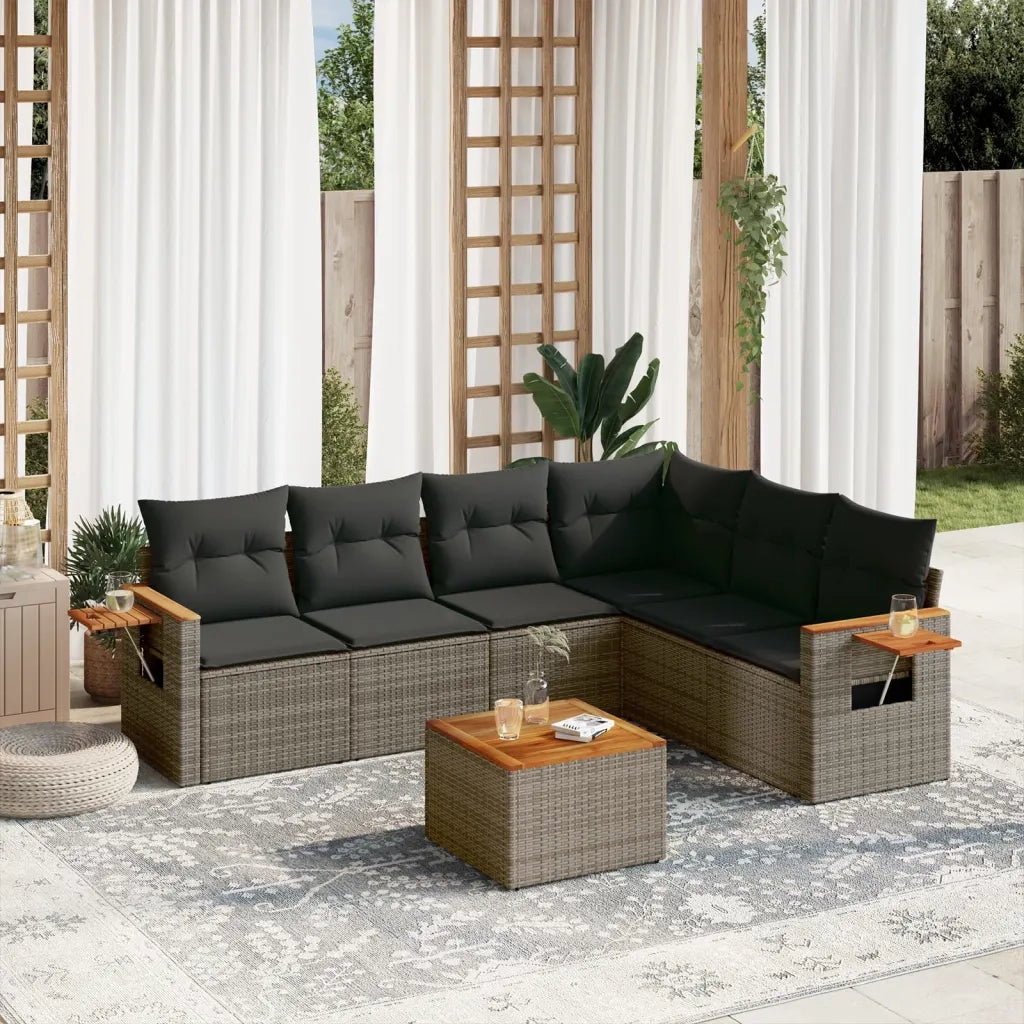 Set Divani da Giardino 7 pz con Cuscini Grigio in Polyrattan 3259253