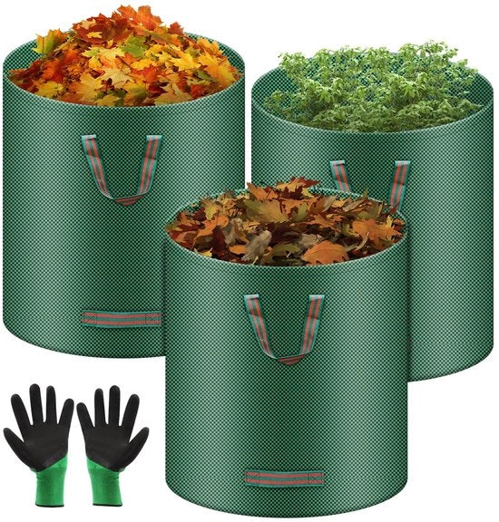 Sacchi di raccolta rifiuti 3 x 272 l - Resistente alle abrasioni - Imbottito - Ripiegabile - Con maniglie - Inclusi guanti - Sacchi a sacchetti