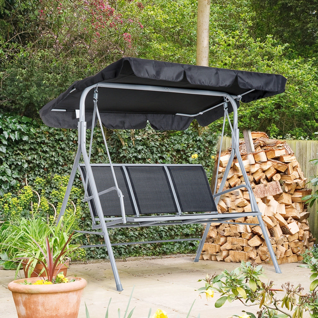 Altalena Hollywood con baldacchino da giardino piedi antiscivolo 171x108x150cm Nero