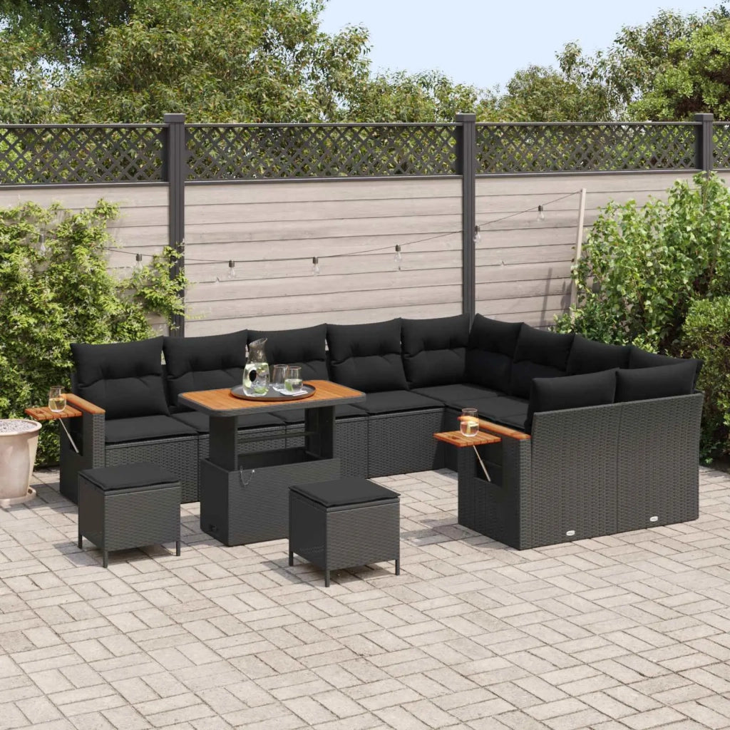 Set Divano da Giardino 12 pcs Nero polyrattan