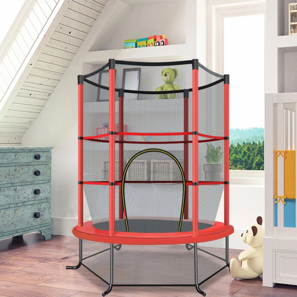 Tappeto elastico per bambini con rete di sicurezza, Tappeto elastico con struttura in acciaio resistente Rosso