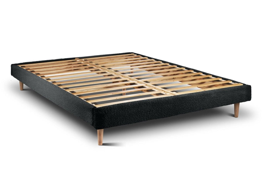 Letto 140x190 cm con testiera in linea - tessuto bouclé