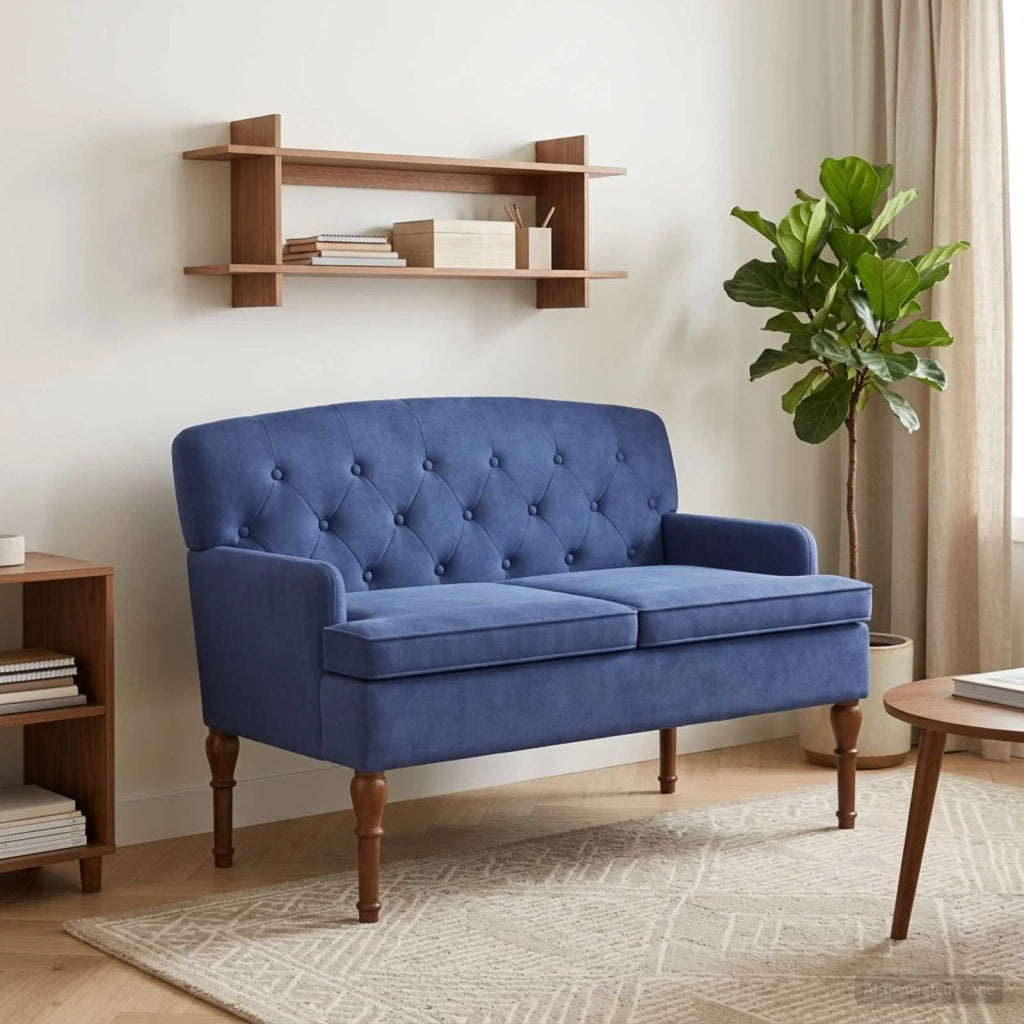 Loveseat con bottoni imbottiti Blu Polizia 111 x 65 x 79 cm 42041855
