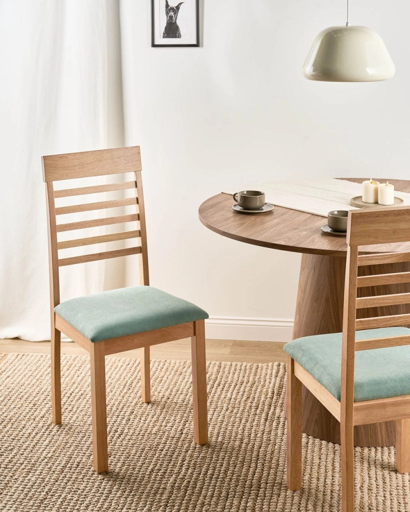 Set di 2 sedie da pranzo imbottite in legno di gomma poliestere marrone chiaro e verde menta Stile tradizionale