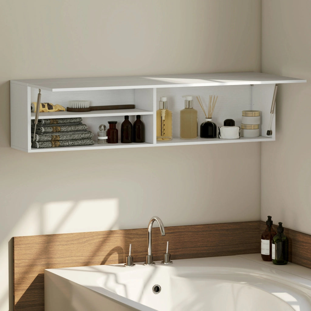 Mobile Bagno a Parete 120x23x30 cm con Anta Ammortizzata 2 Scomparti e Mensola Regolabile in MDF Bianco