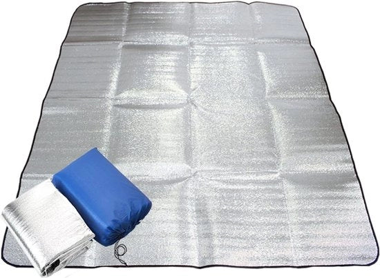 Foglia di alluminio a doppia faccia - tappeto da picnic 200 x 150 cm - isolante e impermeabile - tappeto per campeggio all'aperto - materassino isolante