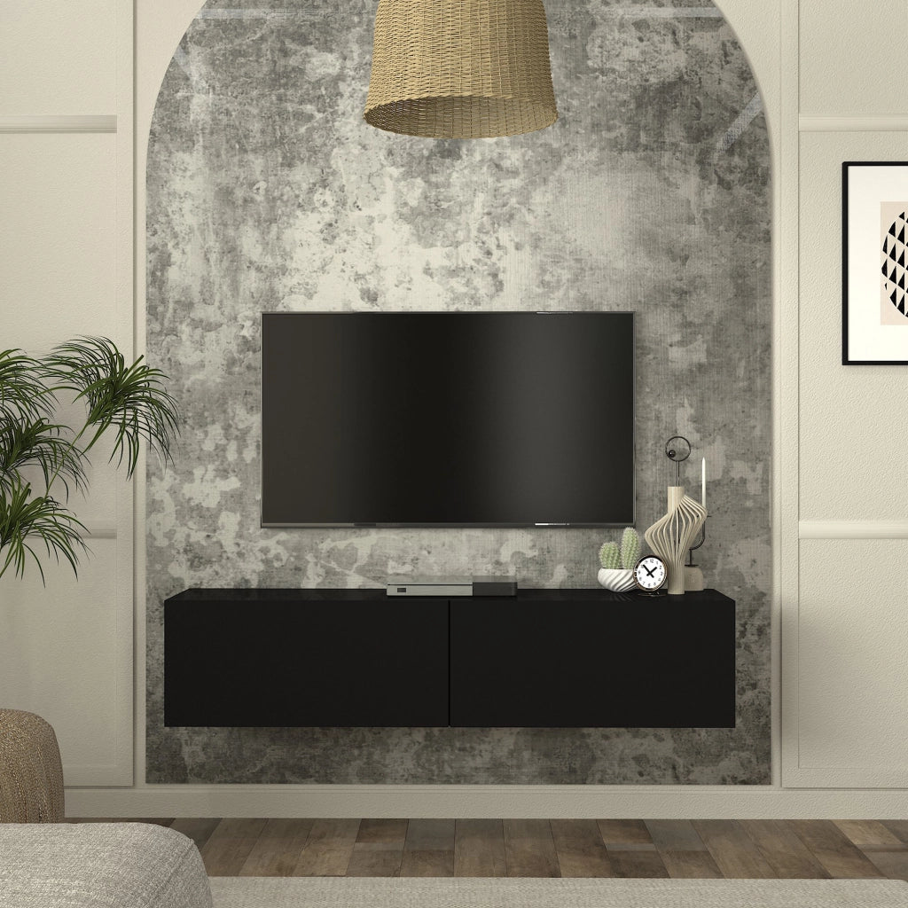 Mobile TV da Parete Nolven con 2 Ante a Ribalta 135 x 32 x 30 cm - Nero [en.casa]