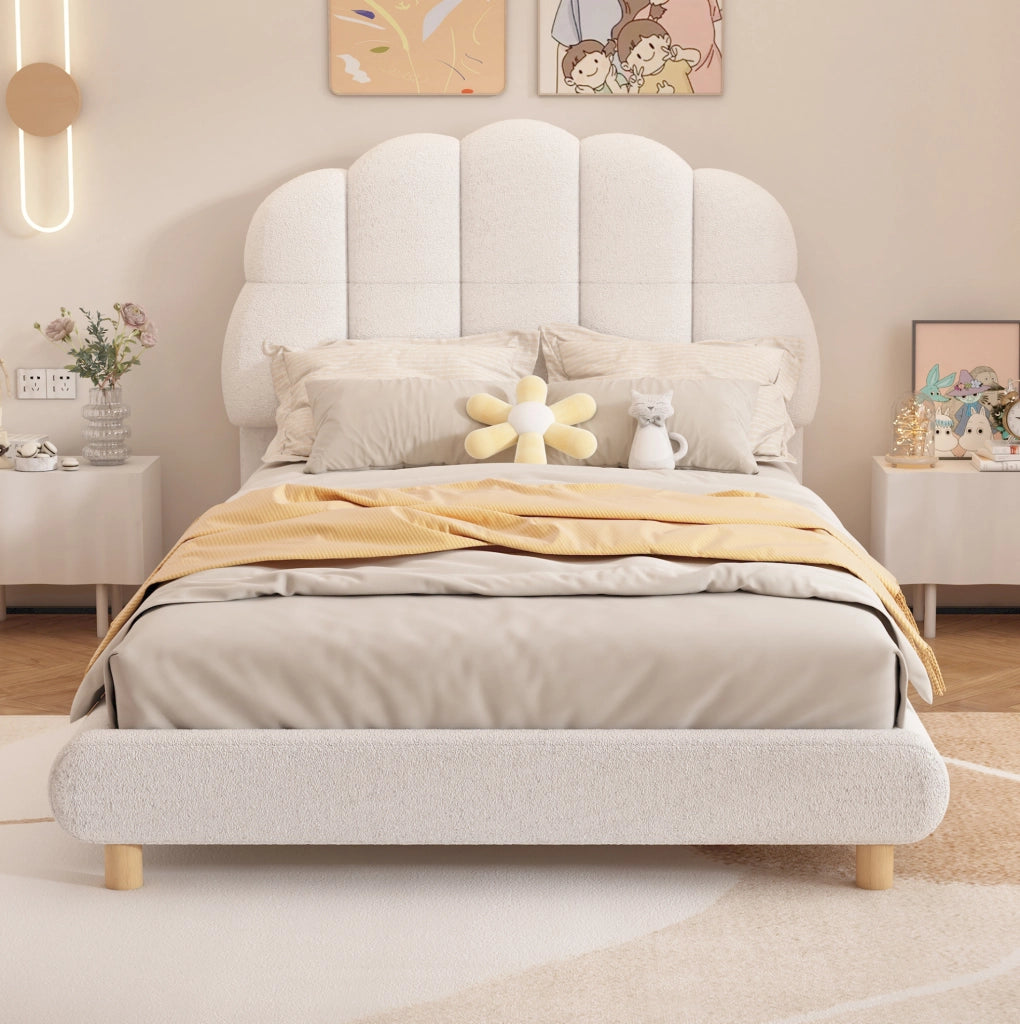 Letto per bambini 90x200 cm; testiera a fiore; peluche; bianco