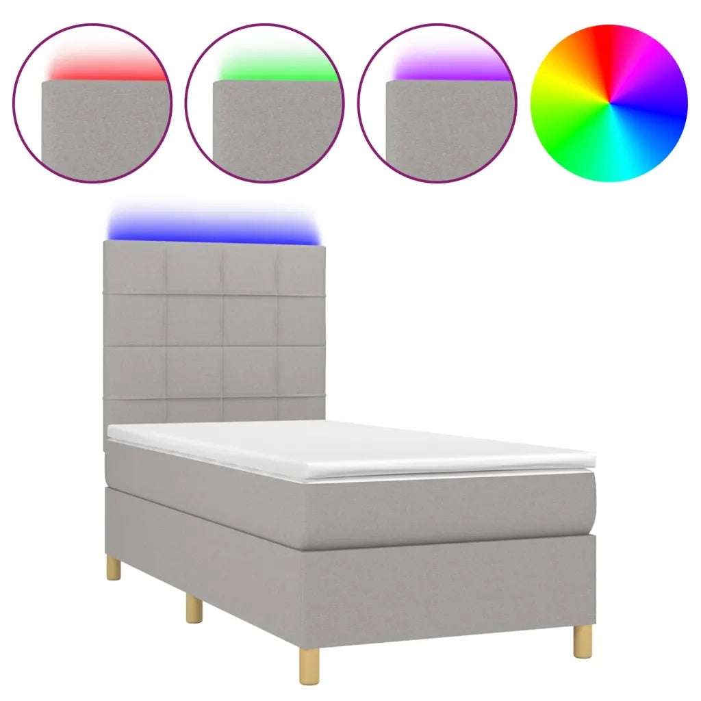 Letto singolo | Letto per adulti | Letto a Molle Materasso e LED Grigio Chiaro 80x200 cm Tessuto