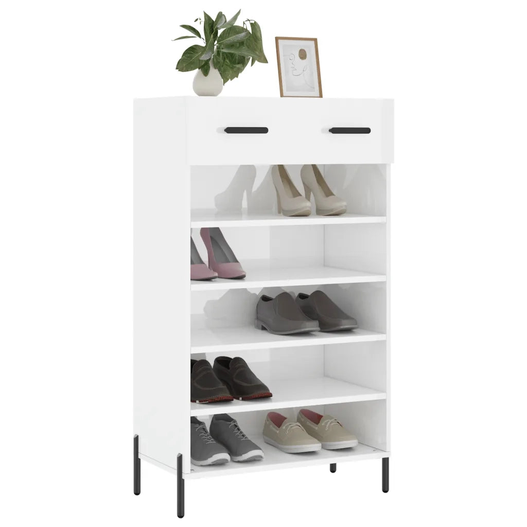 Scarpiera Bianco Lucido 60x35x105 cm in Legno Multistrato 829622