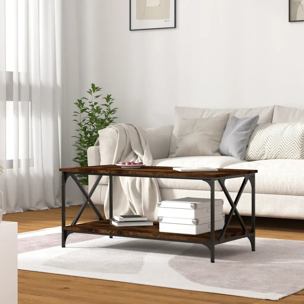Tavolino da salotto | Tavolino da caff¨¨ | Tavolino da Soggiorno Rovere Fumo 100x50x45 cm in Legno Multistrato e Ferro