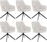 6 Pezzi Sedie da Pranzo con Braccioli, Poltroncina con Gambe in Metallo, Sedia da Cucina con Schienale e Seduta Girevole,per Salotto, Studio, in Velluto, Crema, EZS09cm-6