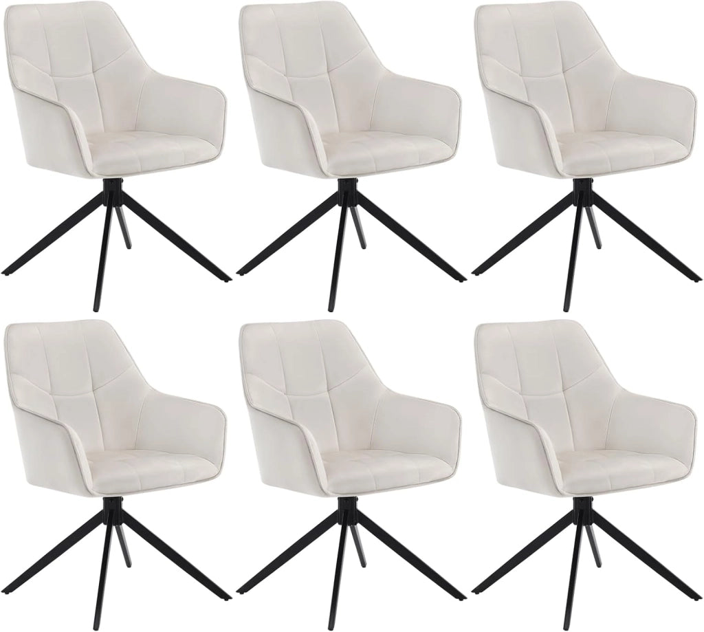 6 Pezzi Sedie da Pranzo con Braccioli, Poltroncina con Gambe in Metallo, Sedia da Cucina con Schienale e Seduta Girevole,per Salotto, Studio, in Velluto, Crema, EZS09cm-6
