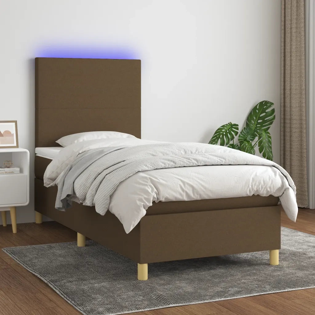 Letto a Molle Materasso e LED Marrone Scuro 90x190cm in Tessuto 3135240