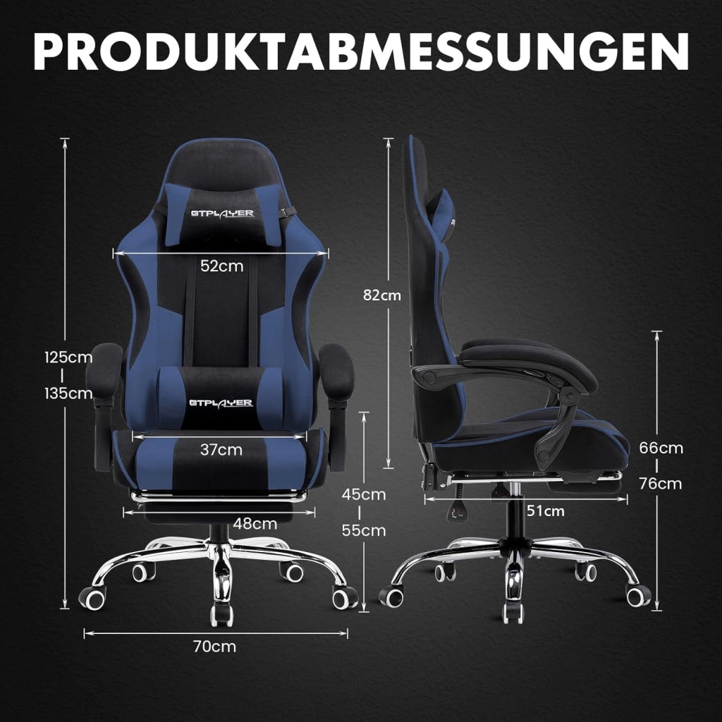 Sedia da gioco, sedia da ufficio, sedia ergonomica per PC, poltrona da gioco con supporto per massaggi, sedie task con poggiapiedi e poggiatesta, tessuto blu