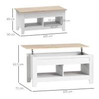 Tavolino con piano sollevabile e scomparto nascosto, 105 x 50 x 49-62,5 cm Bianco