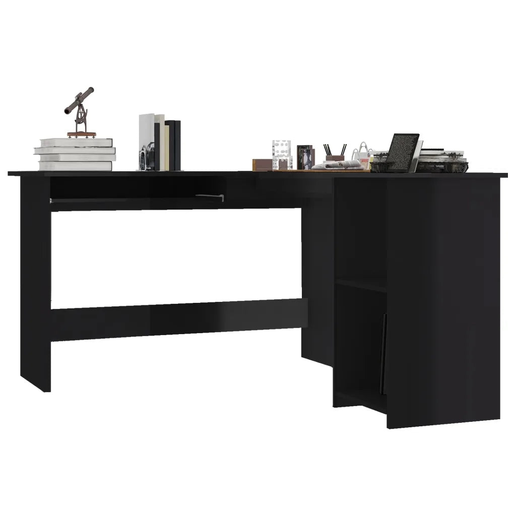 Scrivania Angolare a L Nero Lucido 120x140x75cm Multistrato 800754