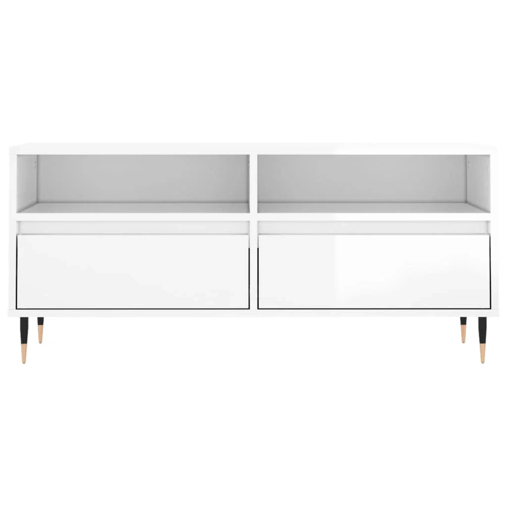 Mobile TV multimediale mensola TV credenza TV sala da pranzo soggiorno camera da letto finitura lucida 100 x 34,5 x 44,5 cm legno ingegnerizzato bianco 02_0026971