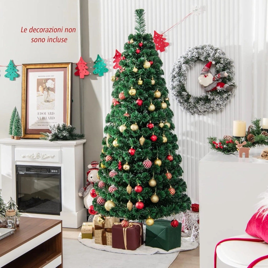 Albero di Natale Illuminato Albero di Abete Artificiale, con Fibra Ottica Cambia Colore, Verde (180cm)