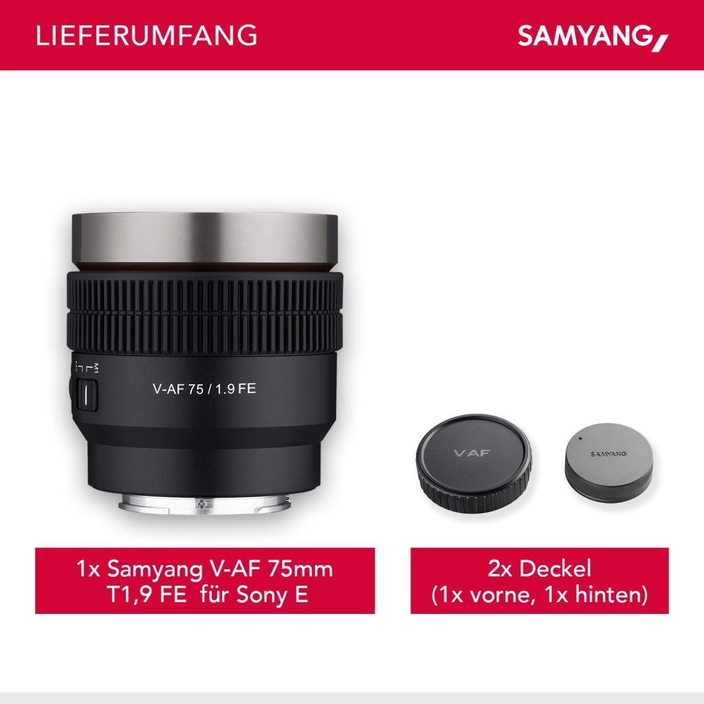 Obiettivo video V-AF 75 mm T1,9 FE compatibile con Sony E, per videocamera, con autofocus risoluzione 8K e Tally lamp, alta intensità luminosa per full-frame e APS-C